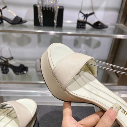 Chanel Early Spring Off-White Round Toe Colored Brick Slimming Sandals Heel Height 9cm - Image 9