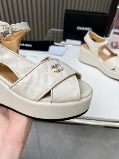 Chanel white platform wedge heel thick-soled summer sandals - Image 7