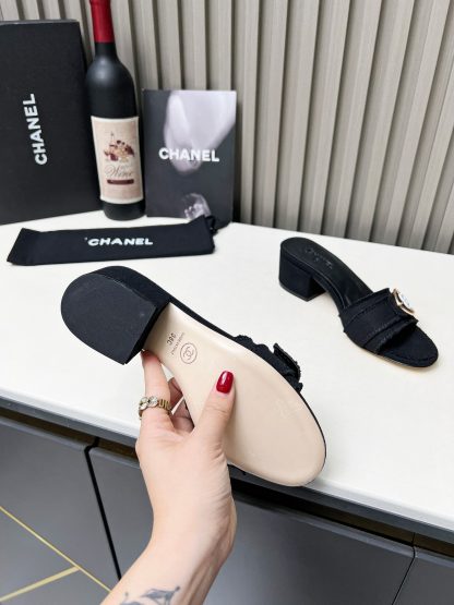 Chanel black elegant lady temperament durable thick heel sandals - Image 9