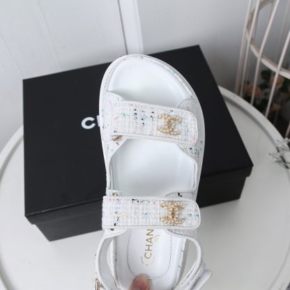 Chanel White Check Design Classic Velcro Sandals - Image 9