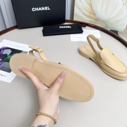 Chanel apricot spring and summer dancing shoes series retro style half-slip sandals heel height 2.5cm - Image 9