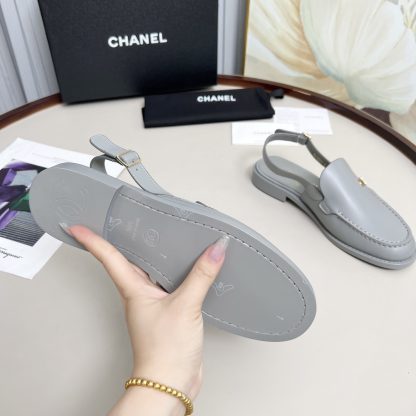 Chanel blue-grey spring-summer dancing shoes series retro style half-slip sandals with a heel height of 2.5cm - Image 9