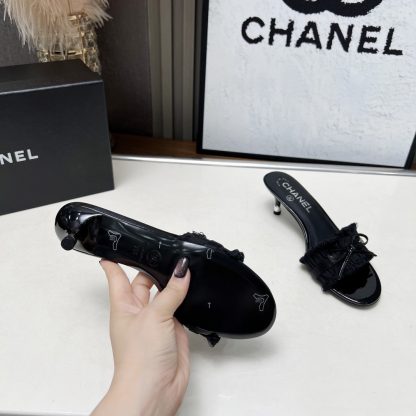 Chanel Spring and Summer Dance Shoes Series New Black Slimming Bow Stiletto Sandals - Image 9