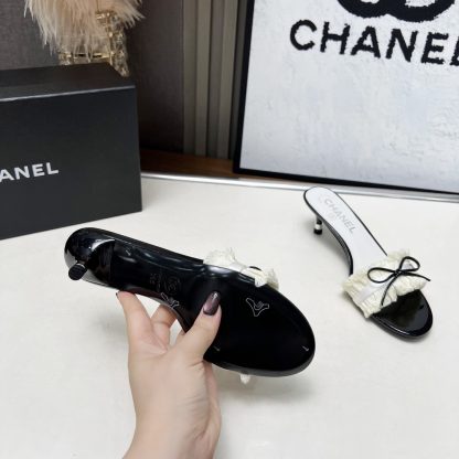 Chanel Spring and Summer Dance Shoes Series New Products White Slimming Bow Stiletto Sandals - Image 9