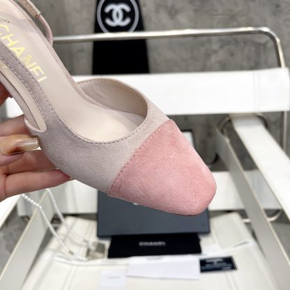Chanel thick heel square toe color matching light pink all-match high heel sandals - Image 9