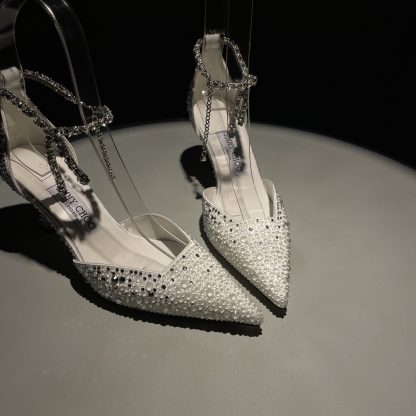 Jimmy Choo Classic Diamond Chain Pointed Crystal High Heel Sandals - Image 9