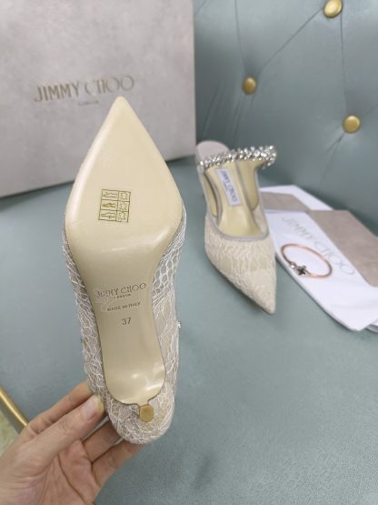 Jimmy Choo Off-White Mesh Sandals High Heels - Image 9