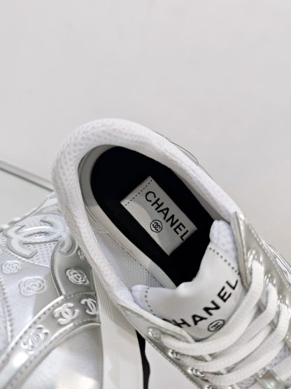 Chanel unisex white and silver diamond-patterned breathable mesh casual shoes - Image 9