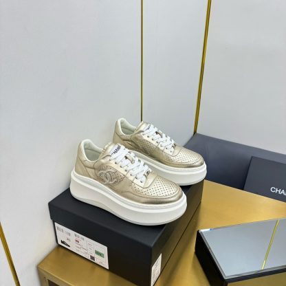 Chanel Gold Casual Versatile Sneakers - Image 9