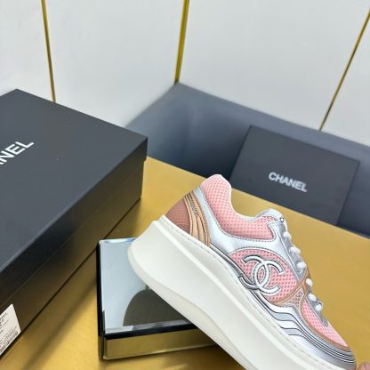 Chanel pink and silver casual versatile sneakers - Image 9