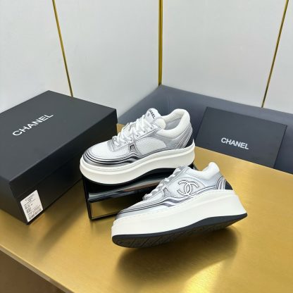 Chanel white and silver casual versatile sneakers - Image 9