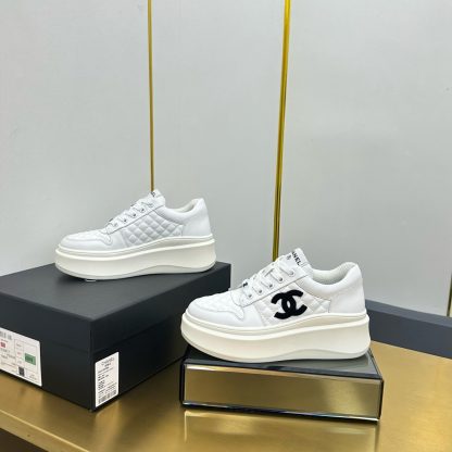 Chanel white with black logo casual versatile sneakers - Image 9