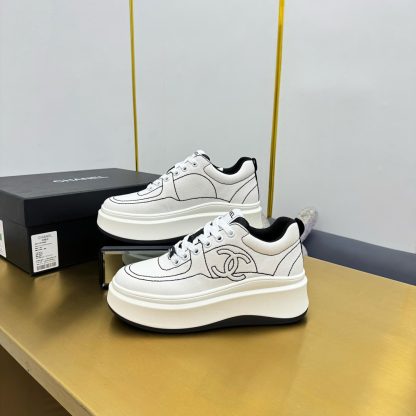Chanel beige with black lining casual versatile sneakers - Image 9