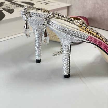 Jimmy Choo classic diamond chain pointed crystal high-heeled sandals - Image 9