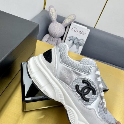 Chanel men's and women's couple silver-gray classic breathable casual dad shoes - Image 9