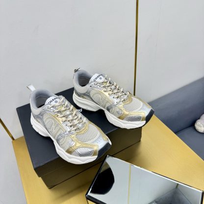 Chanel men's and women's couple silver-gold classic breathable casual dad shoes - Image 9