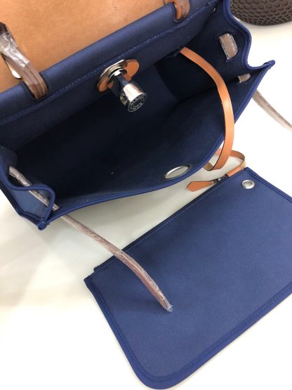 Hermes dark blue with khaki waterproof fashion casual crossbody bag unisex 31cm - Image 9