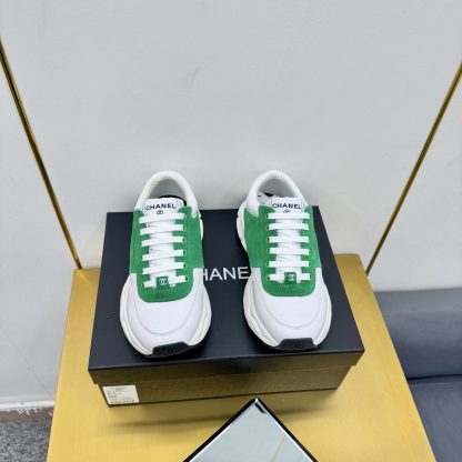 Chanel men's and women's couple's white mix and match green classic sports casual dad shoes - Image 9