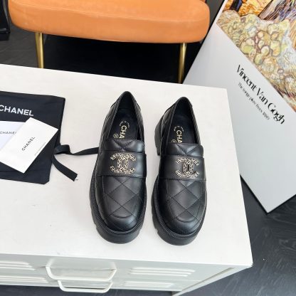Chanel autumn and winter delicate small round head slim black matte loafers - Image 8