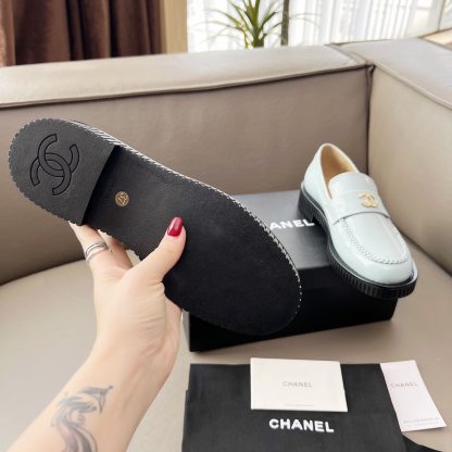 Chanel Early Spring Dance Shoes Series Blue Small Round Head Retro Loafers - Image 9