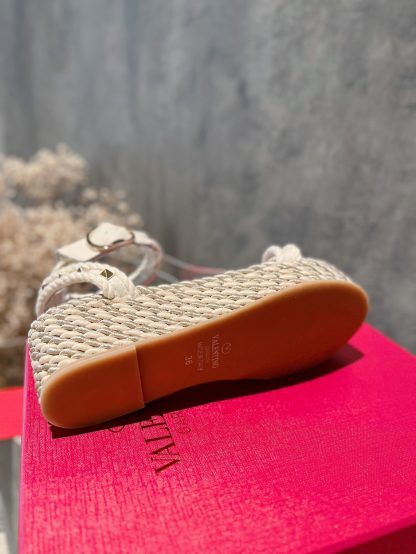 VALENTINO Studded hemp rope wedge sandals - Image 9