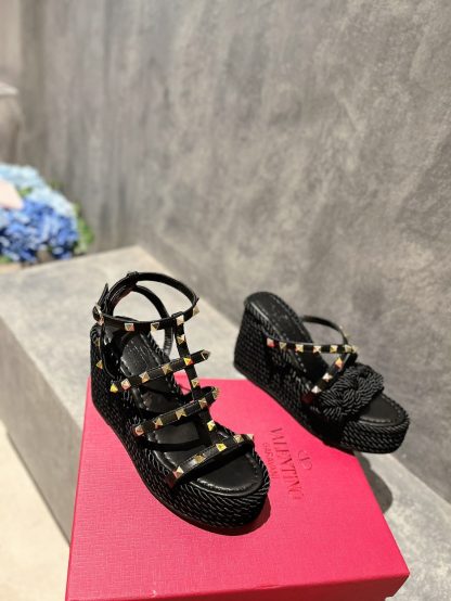 VALENTINO Studded hemp rope wedge sandals - Image 9