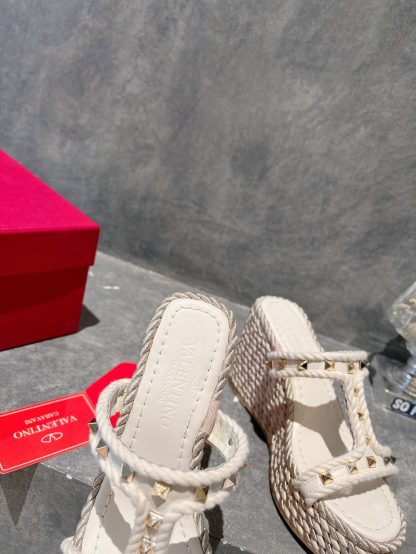 VALENTINO Studded hemp rope wedge sandals - Image 9
