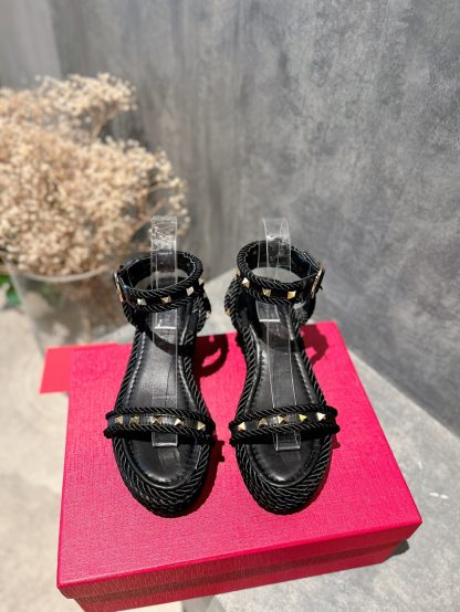 VALENTINO Studded Rope Woven Wedge Sandals - Image 9
