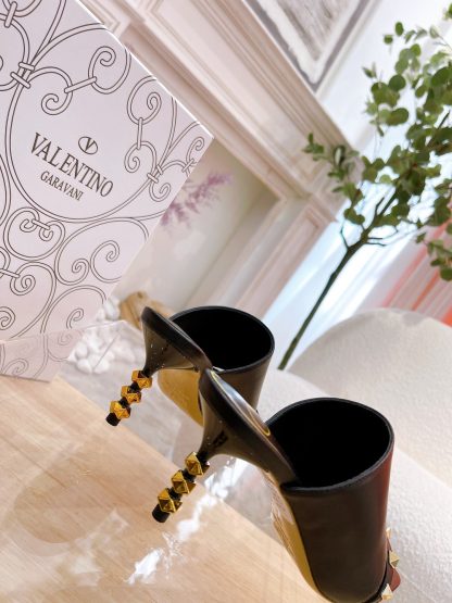 VALENTINO square toe rivet elegant sandals high heels - Image 8