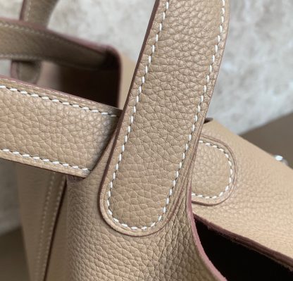 Hermès Trench Coat Grey Basket Handbag Gold and Silver Buckle - Image 9