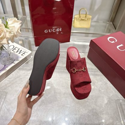 Gucci Horsebit Wedge Heel Women's Slide Sandals - Image 9