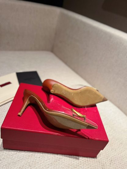 VALENTINO Fashion V Buckle Transparent Film Sandals High Heels - Image 9