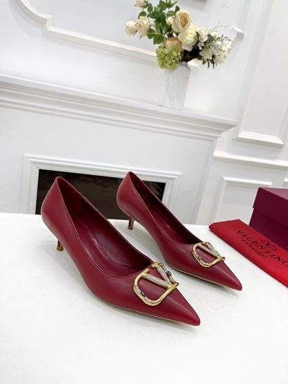 VALENTINO Fashion Elegant Big V Buckle High Heels - Image 5