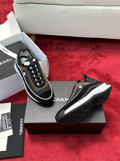 Chanel Unisex Couple Brown Mix Classic Casual Sneakers - Image 9