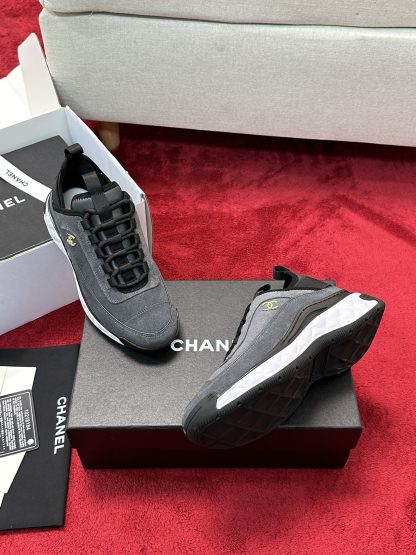 Chanel Unisex Couple Grey Mix Classic Casual Sneakers - Image 9