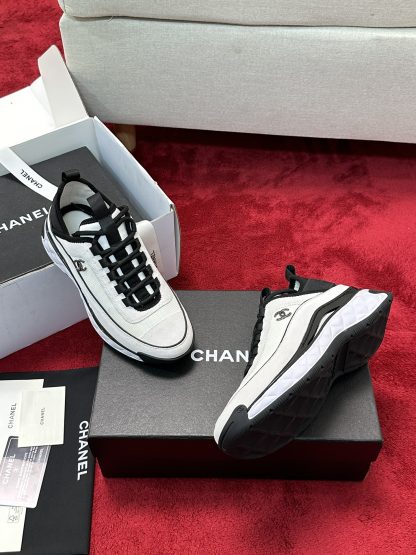 Chanel white and black men and women couple style mixed craftsmanship embroidery style versatile casual sports shoes - Image 9