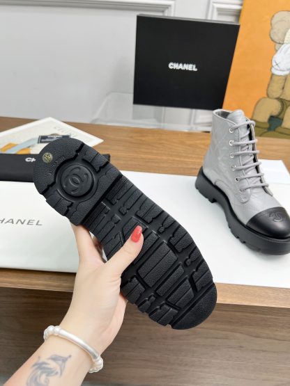 Chanel autumn and winter electric embroidery diamond blue-gray wear-resistant and non-slip Martin boots - Image 8