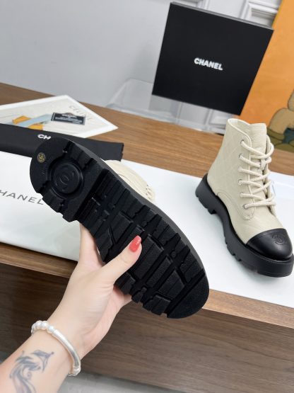 Chanel autumn and winter electric embroidery diamond beige wear-resistant and non-slip Martin boots - Image 8