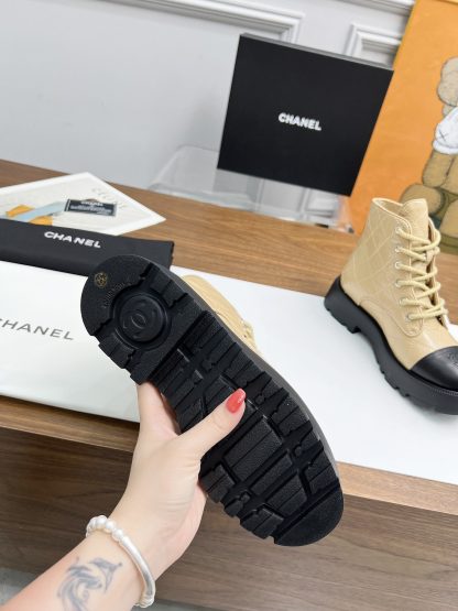 Chanel autumn and winter electric embroidery diamond apricot wear-resistant and non-slip Martin boots - Image 8