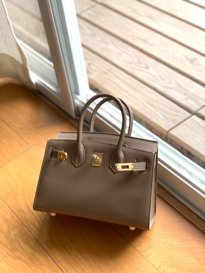 Hermès Khaki Grey Palm Pattern Platinum Exquisite Fashion Handbag Size 22cm - Image 9