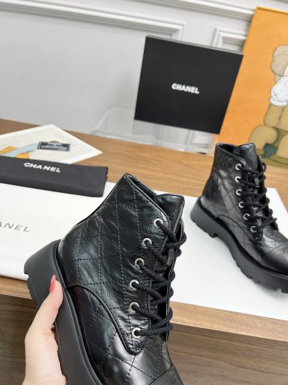 Chanel autumn and winter new black electric embroidery diamond shiny wrinkled leather Martin boots - Image 9