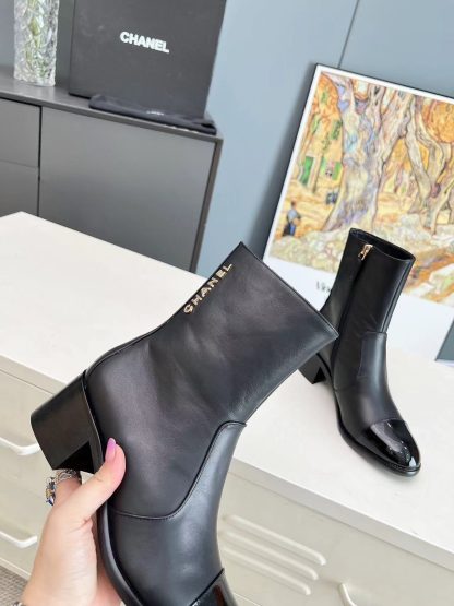 Chanel autumn and winter main season black cowhide and patent leather Martin boots - Image 7