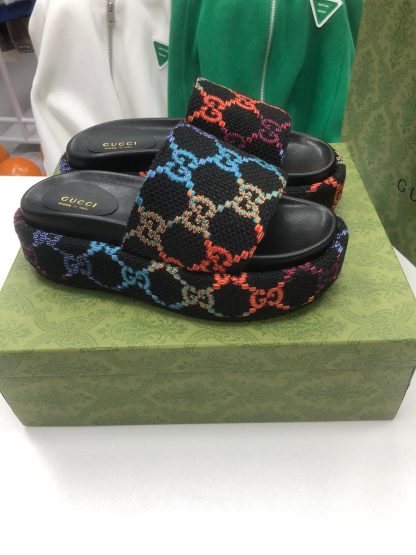 Gucci Multicolor Linen Women's Platform Slippers - Image 9