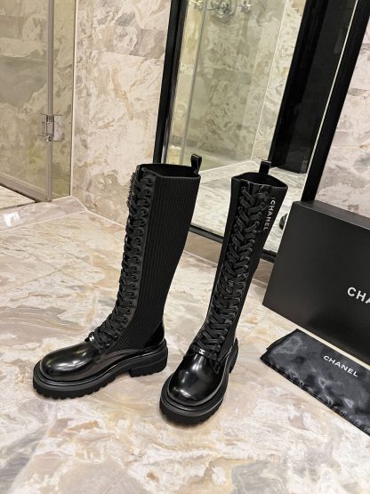 Chanel autumn and winter new handsome black letter knight boots - Image 9
