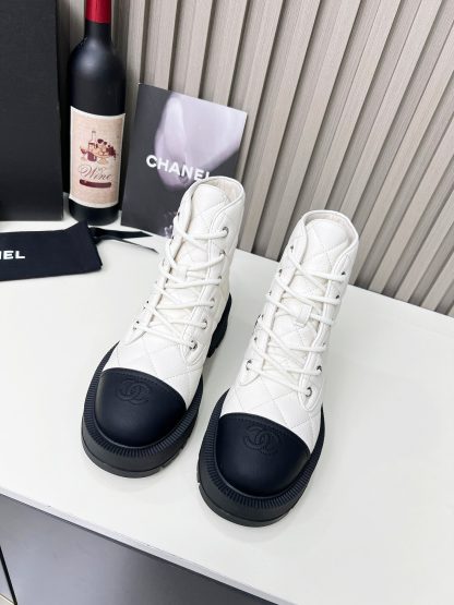 Chanel autumn and winter new white and black electric show diamond style leather boots - Image 9