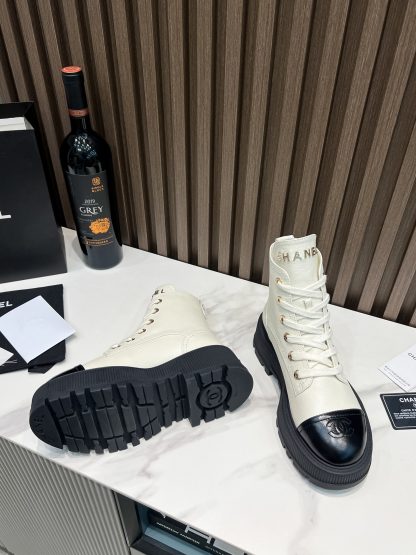 Chanel Beige Thick-soled Super Comfortable Motorcycle Boots - Image 9