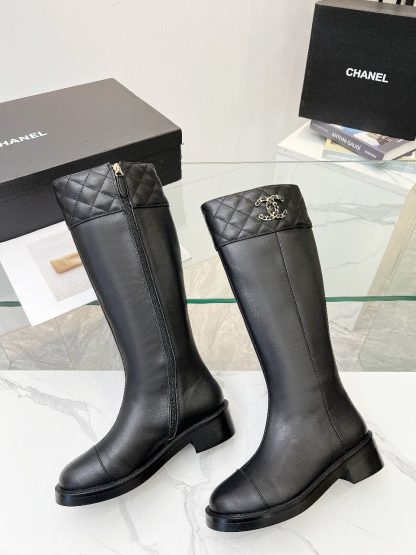 Chanel autumn and winter high-end custom catwalk classic black leather boots - Image 9