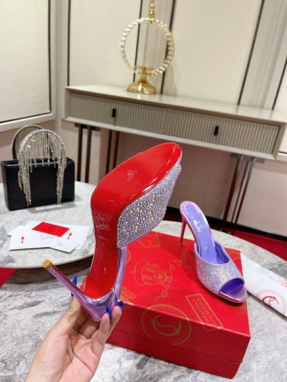 Christian Louboutin Vintage Peep-toe Crystal High Heels - Image 8