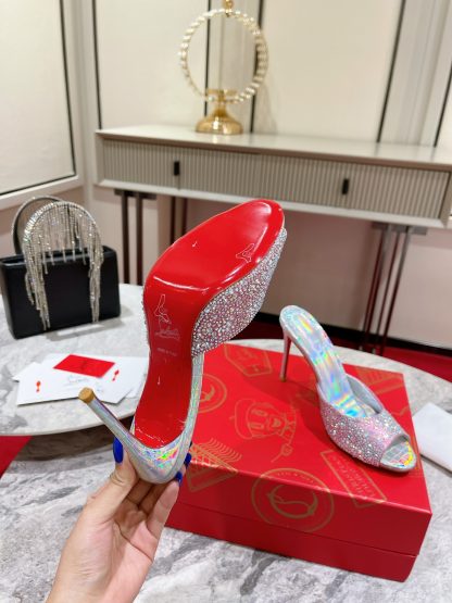 Christian Louboutin Vintage Peep-toe Crystal High Heels - Image 9