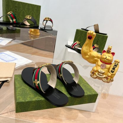 Gucci Double G buckle ribbon square toe flat slides - Image 8